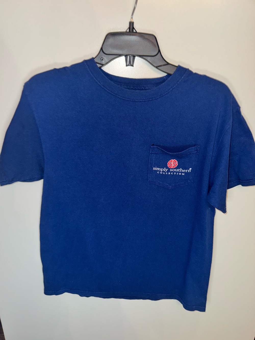 Simply Southern Mermaid USA Flag Graphic Tee Youth XL Blue Pocket Shirt